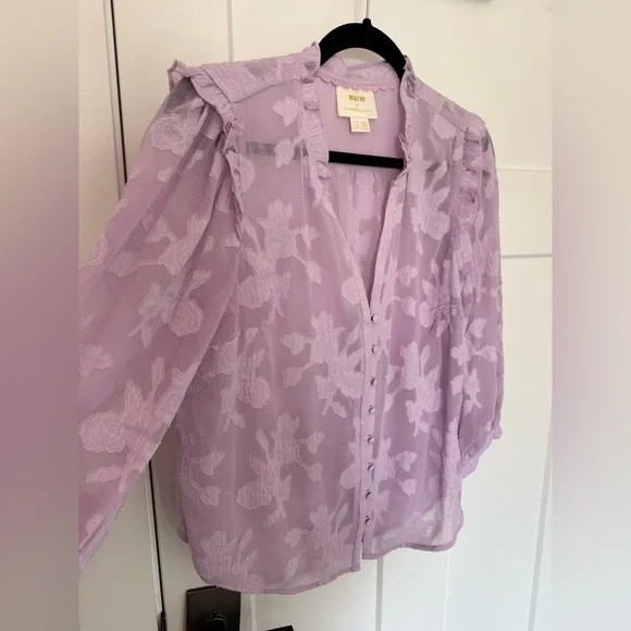 Anthropologie Maeve Mallory burnout lavender blouse. Size 8. Worn once. - Picture 5 of 6